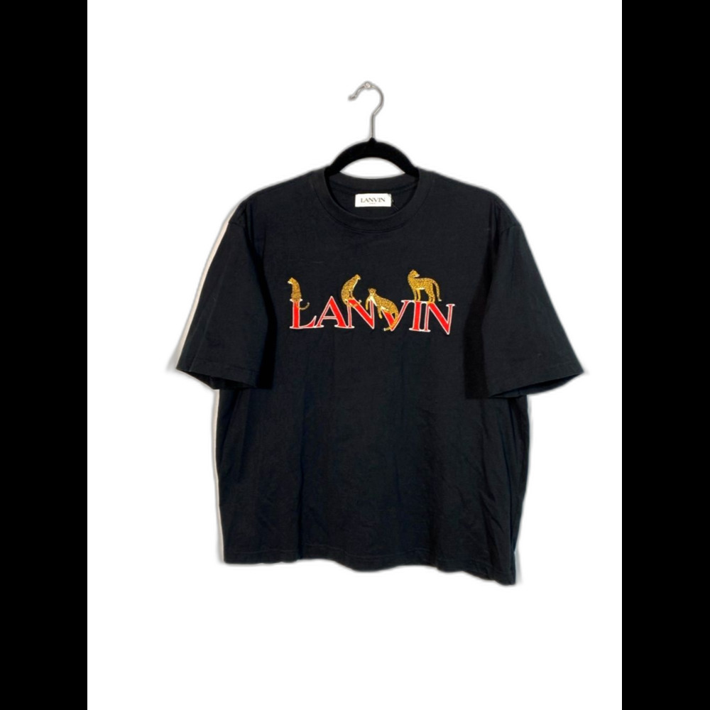 Lanvin Paris Embroidered Spell Out Short-Sleeve Tee black size Large Designer